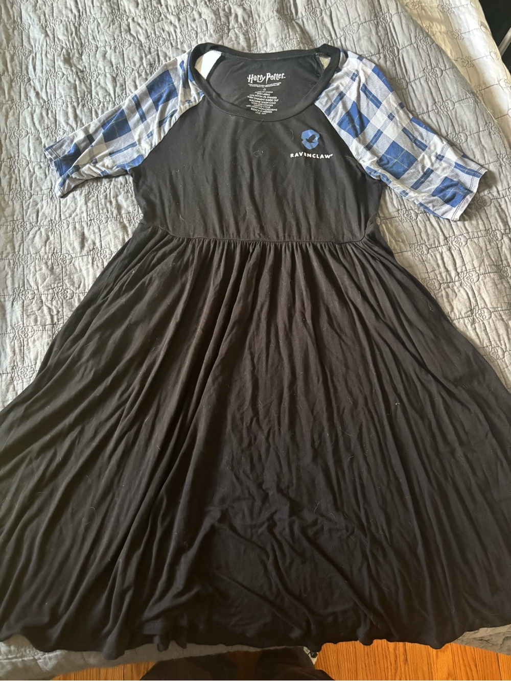 Harry Potter Ravenclaw Black Skater Dress with Blue Plaid Sleeves